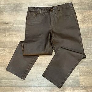Custom Chocolate Brown 100% Genuine Leather Pants 38x32 Levi’s Polo Amiri Style